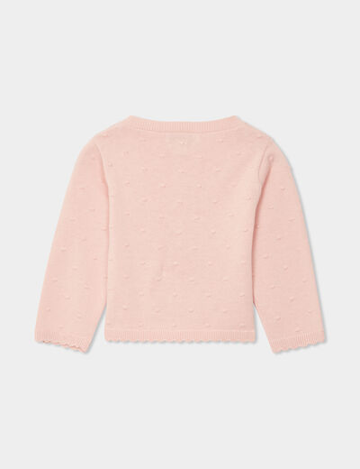 Gilet boutonné bord festonné coton rose clair bébé fille
