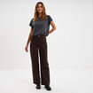 Jean large taille haute coton marron foncé femme