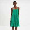 Robe fluide &agrave; volants fines bretelles vert canard femme