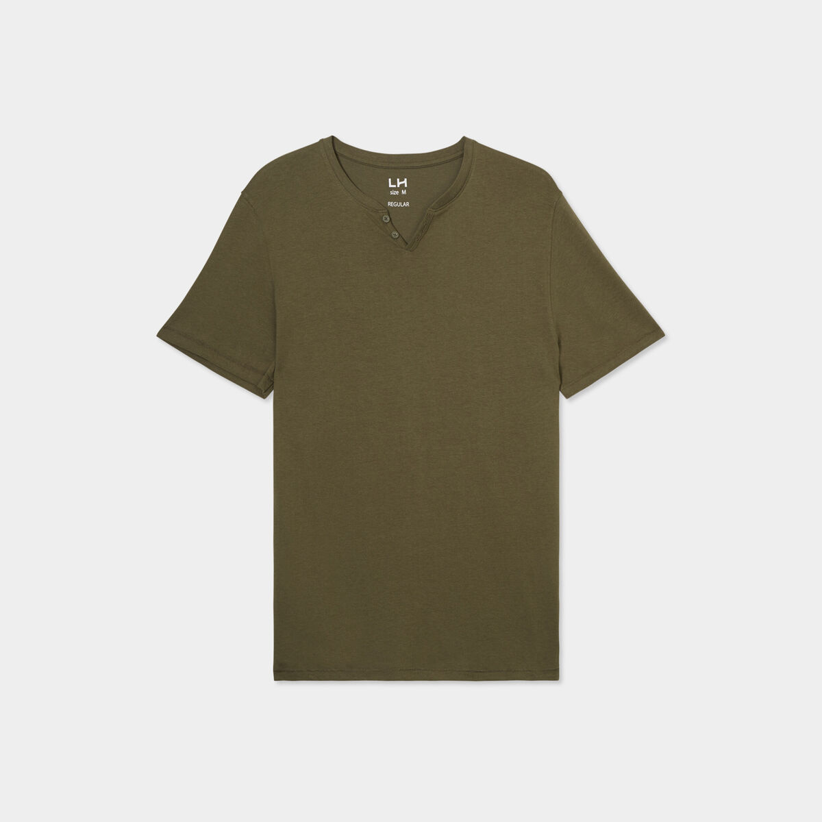 T-shirt manches courtes col tunisien vert kaki homme