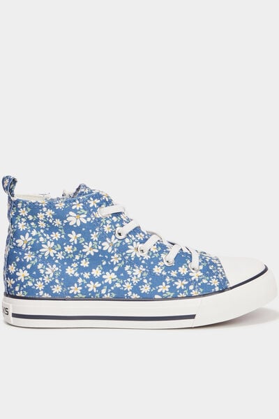 Baskets montantes en toile bout renforc&eacute; bleu fille