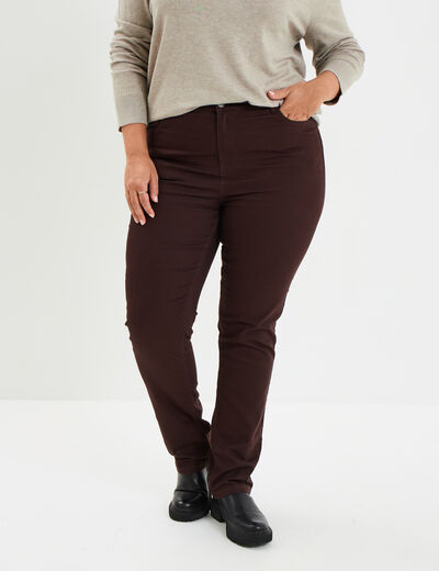 Pantalon straight taille haute Modavista marron foncé femme grande taille