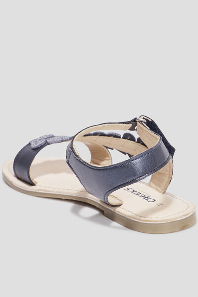 Sandales brides feuilles en cuir Creeks bleu fille