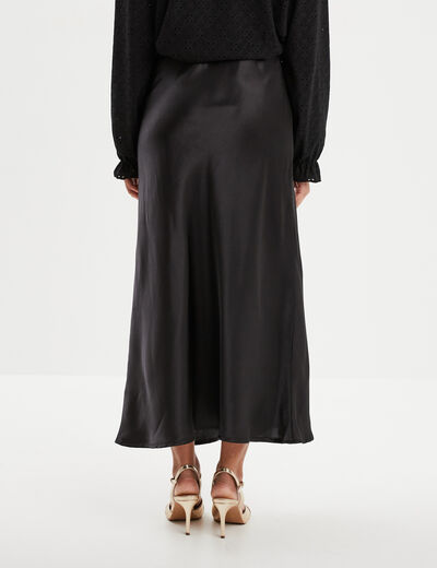Jupe midi effet satin noir femme