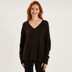 Pull col en V manches longues marron fonc&eacute; femme