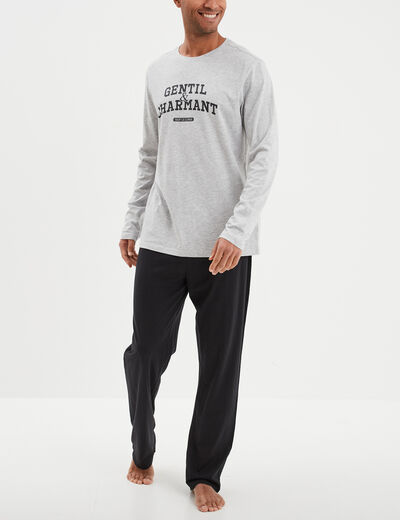 Ensemble pyjama pantalon 2 pièces coton gris homme