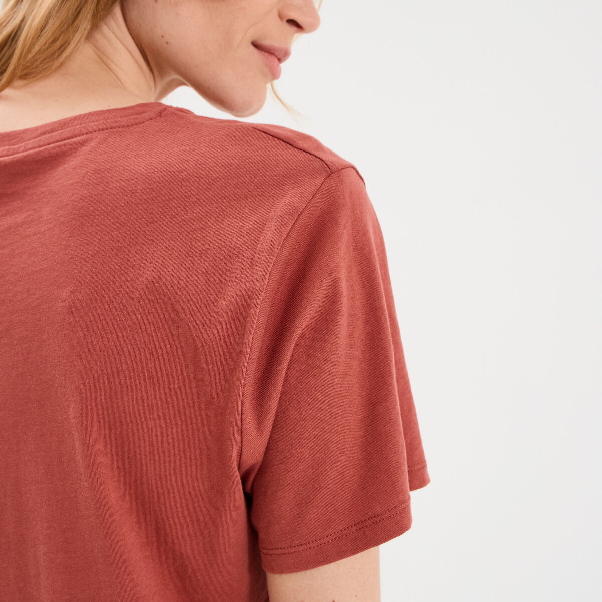 T-shirt col rond manches courtes coton vieux rose femme