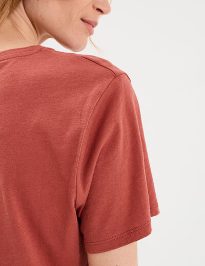 T-shirt col rond manches courtes coton vieux rose femme