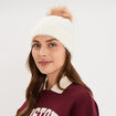 Bonnet &agrave; torsades et pompon ivoire femme