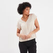 T-shirt col en V manches courtes beige femme