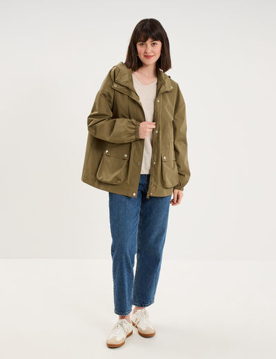 Parka &agrave; capuche taille &agrave; coulisse taupe femme