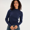 T-shirt ajust&eacute; col montant bleu marine femme