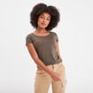 T-shirt manches courtes col rond vert kaki femme