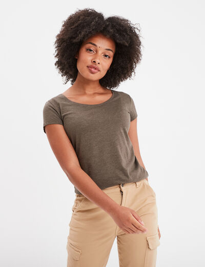 T-shirt manches courtes col rond vert kaki femme