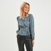 Blouse satin cintrée Mosquitos bleu pétrole femme