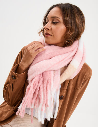 &Eacute;charpe &agrave; franges rose clair femme