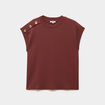 T-shirt gaufr&eacute; col rond avec boutons bordeaux femme
