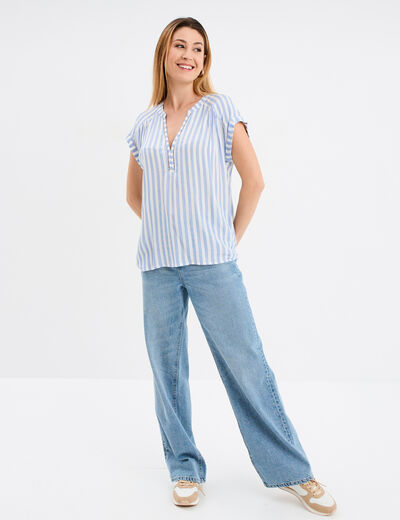 Blouse crépon manches courtes ecru femme