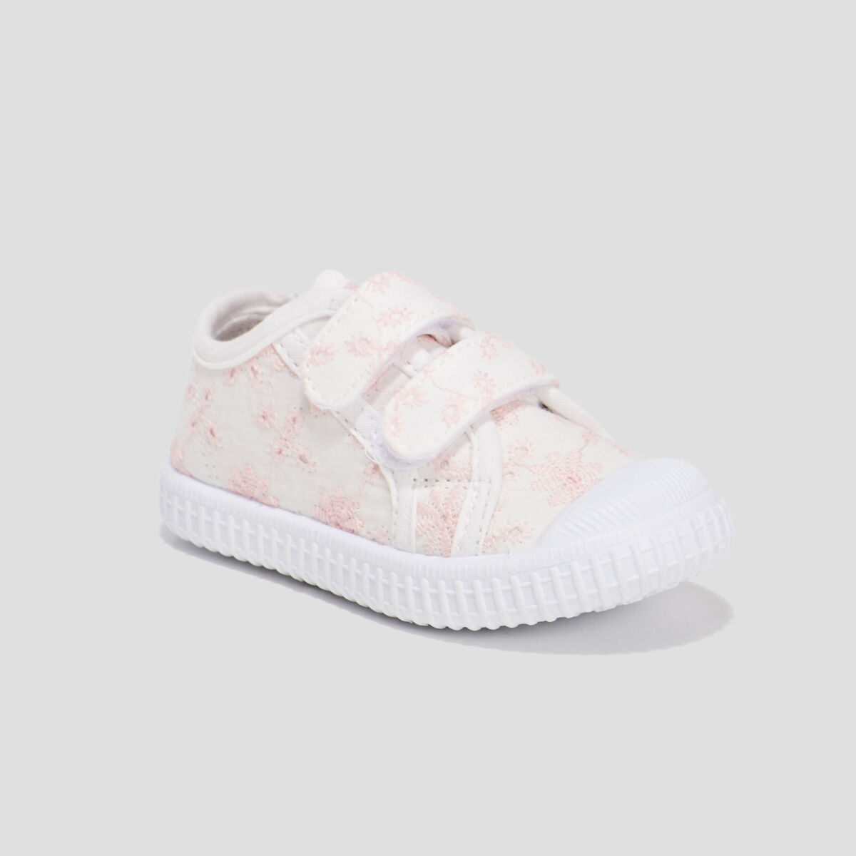 Tennis en toile à scratchs blanc bébé fille