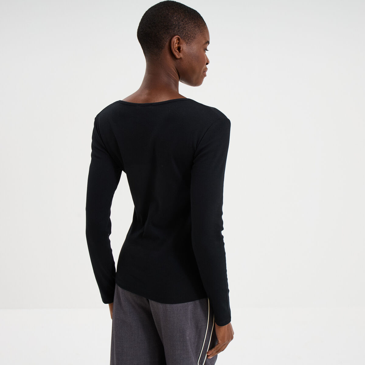 T-shirt coton stretch manches longues noir femme
