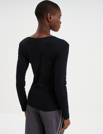 T-shirt coton stretch manches longues noir femme