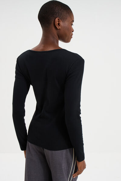 T-shirt coton stretch manches longues noir femme