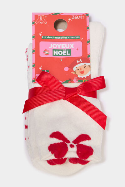 Lot 2 paires chaussettes de No&euml;l rouge femme