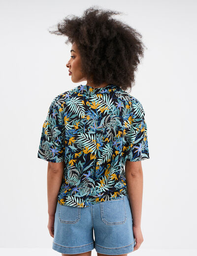 Chemise col cubain manches courtes noir femme