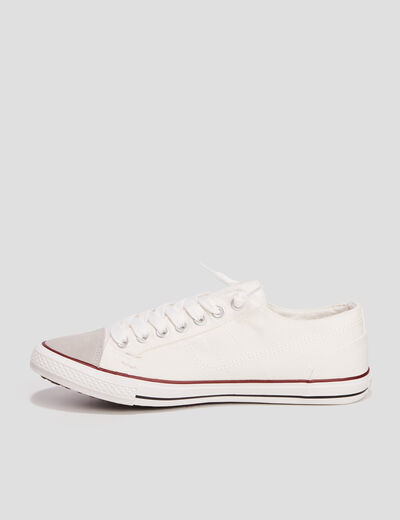 Tennis basses en toile &agrave; lacets blanc homme