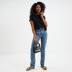 T-shirt col rond manches courtes coton noir femme