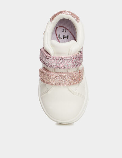 Tennis basses à scratchs et paillettes blanc bébé fille