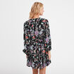 Robe trapèze à volants boutonnée noir femme