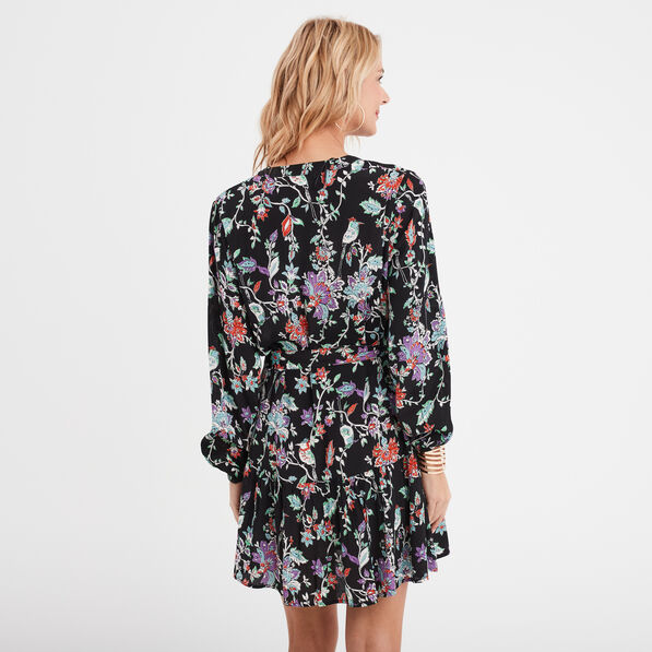 Robe trapèze à volants boutonnée noir femme