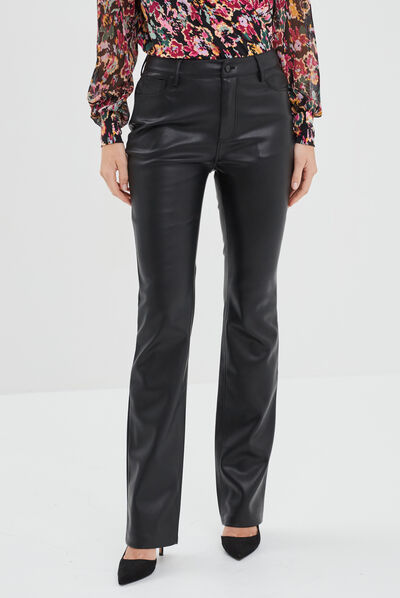 Pantalon droit simili cuir noir femme