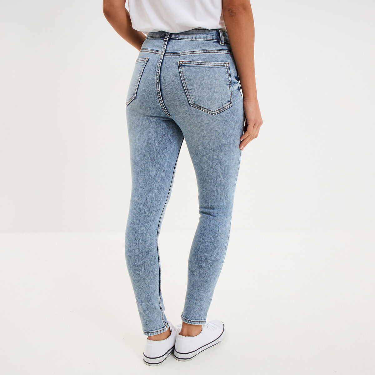 Jeans skinny taille haute cropped denim double stone femme