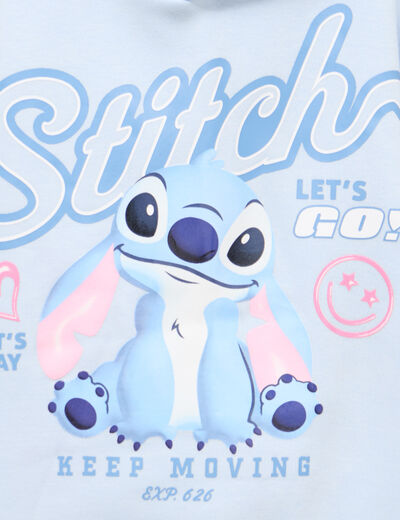 Sweat hoodie droit Stitch bleu ciel fille
