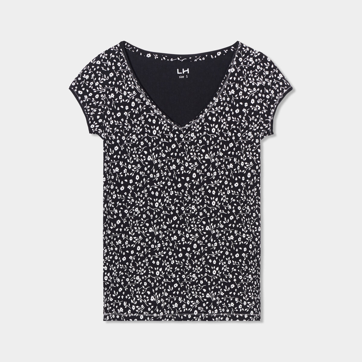 T-shirt col V droit manches courtes noir femme