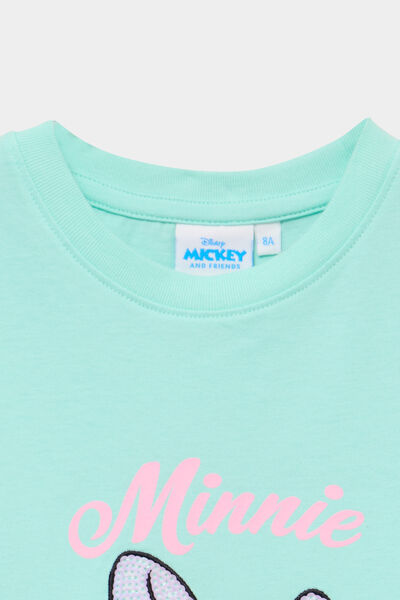 T-shirt coton manches courtes Minnie vert clair fille