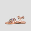 Sandales en cuir avec bride d'attache jaune or fille