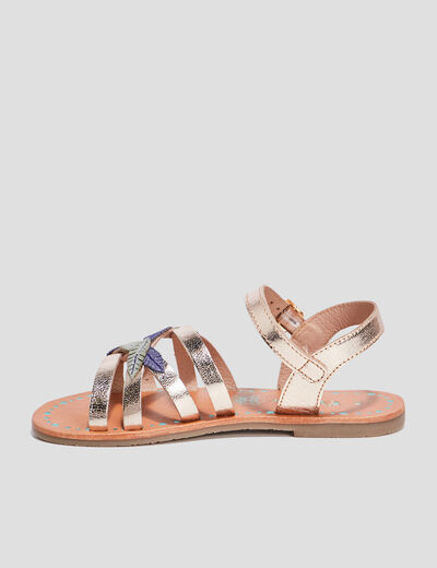Sandales en cuir avec bride d'attache jaune or fille