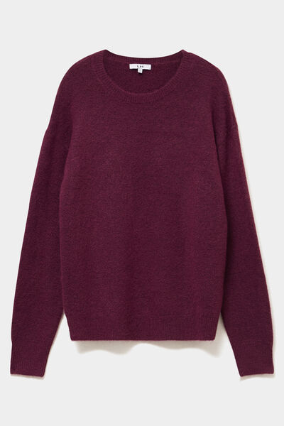 Pull col rond manches longues prune femme