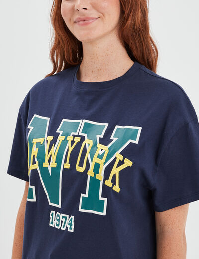 T-shirt manches courtes coton bleu marine femme