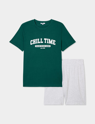 Ensemble pyjama short 2 pièces coton vert foncé homme
