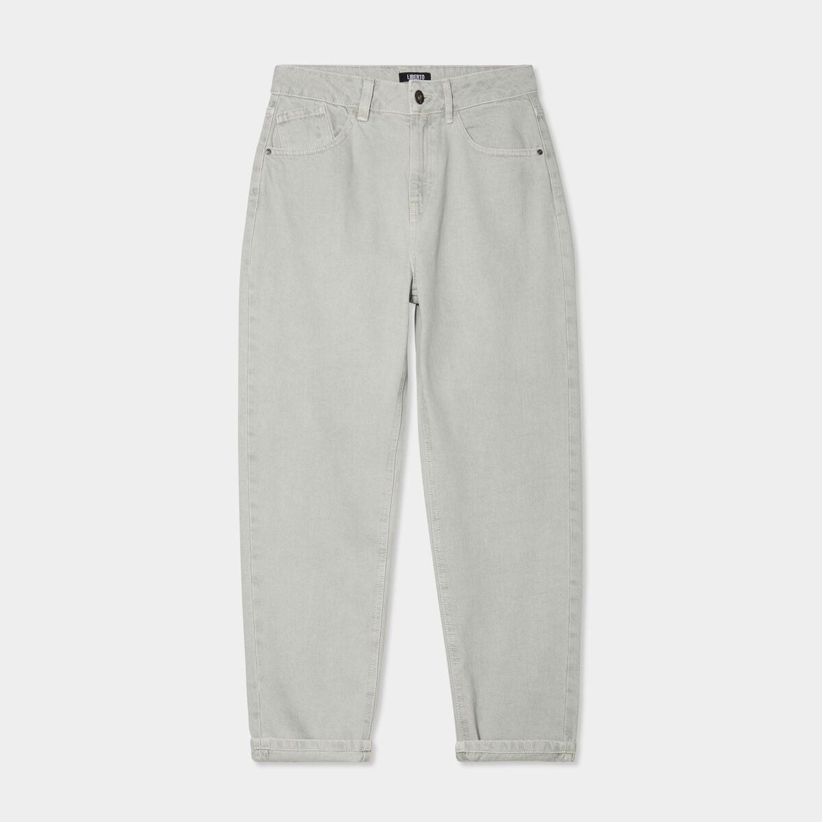 Jeans mom taille haute coton vert pastel femme