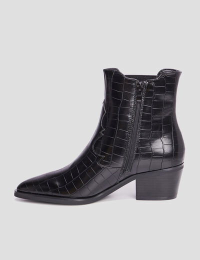 Bottines santiags aspect croco à talons noir femme