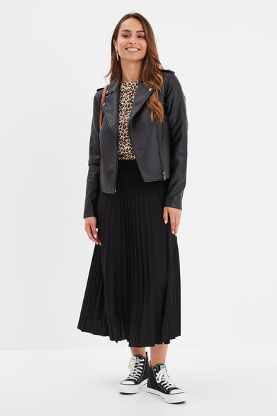 Jupe longue pliss&eacute;e patineuse noir femme