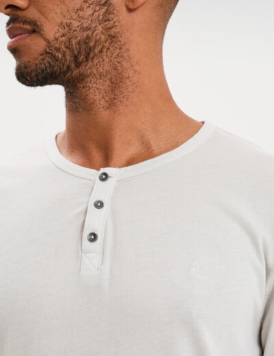 T-shirt col tunisien manches courte gris clair homme