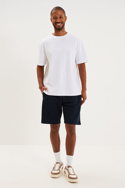 Short jogging molleton droit bleu marine homme