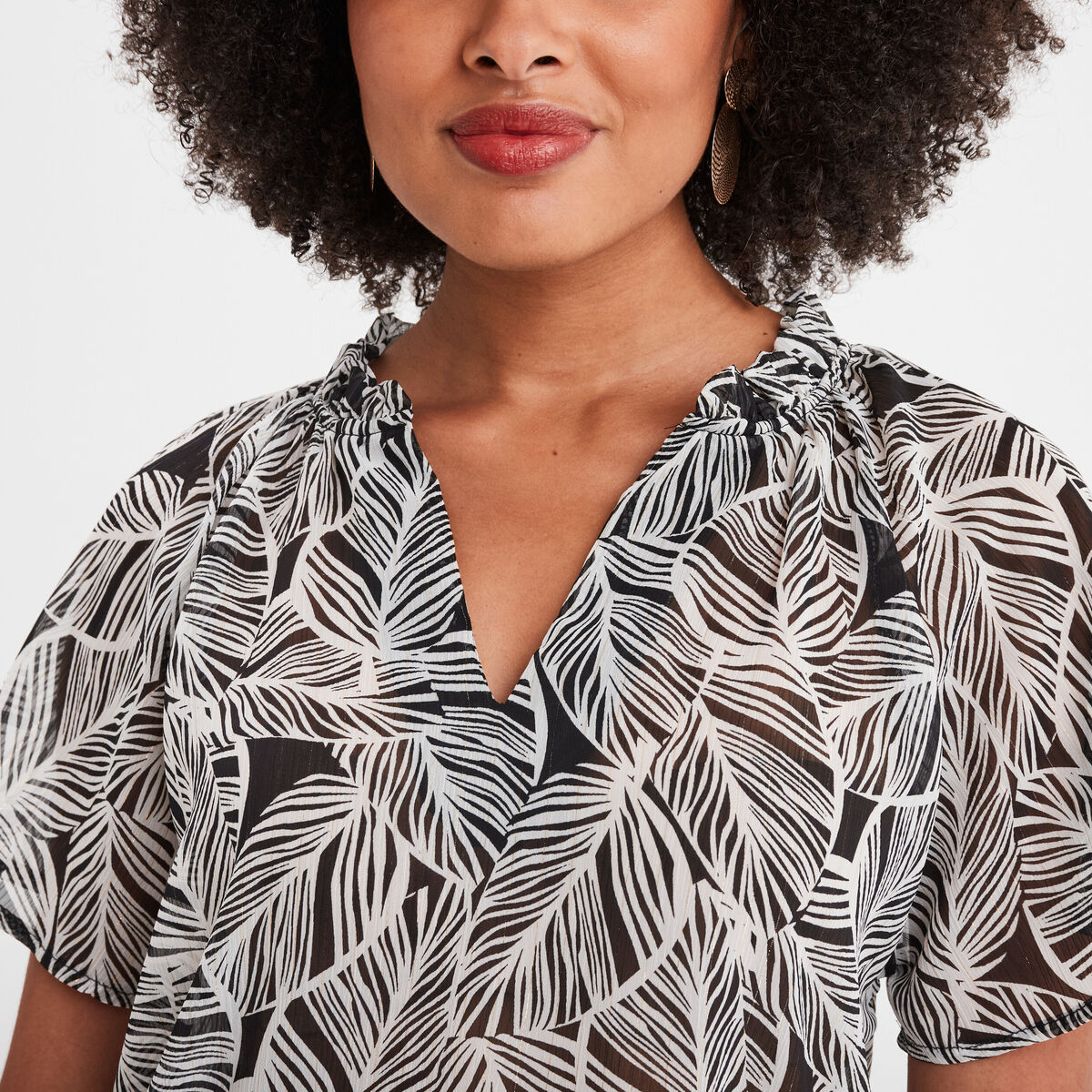 Blouse manches papillons fils métallisés noir femme
