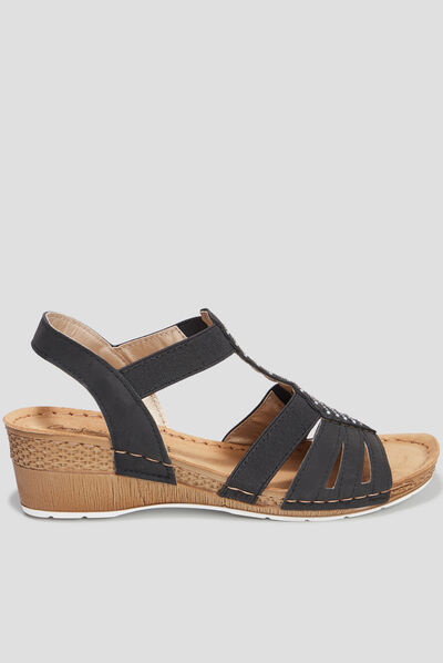 Sandales compensées cuir Confortissimo noir femme
